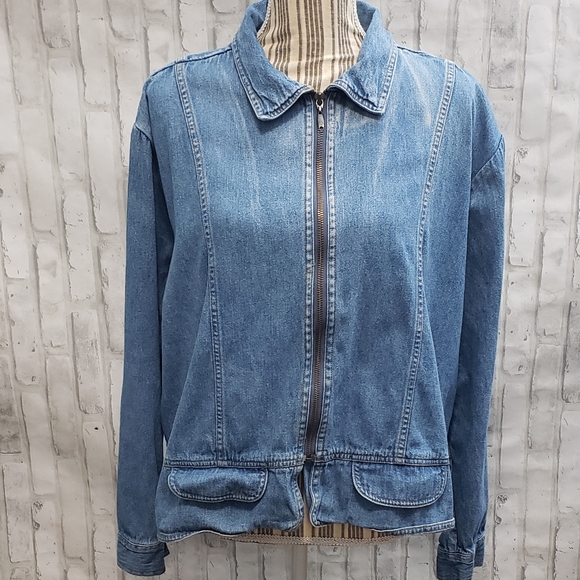 CJ Banks Women's Lightweight Blue Denim Zipper Jacket, Size 2X - Picture 1 of 12